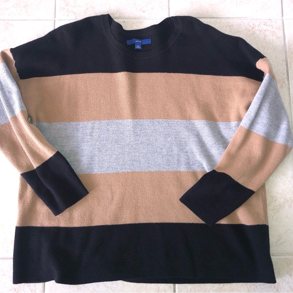 XXL Women’s Pullover Sweater Broad Stripes Black  Apt 9 Gray Tan